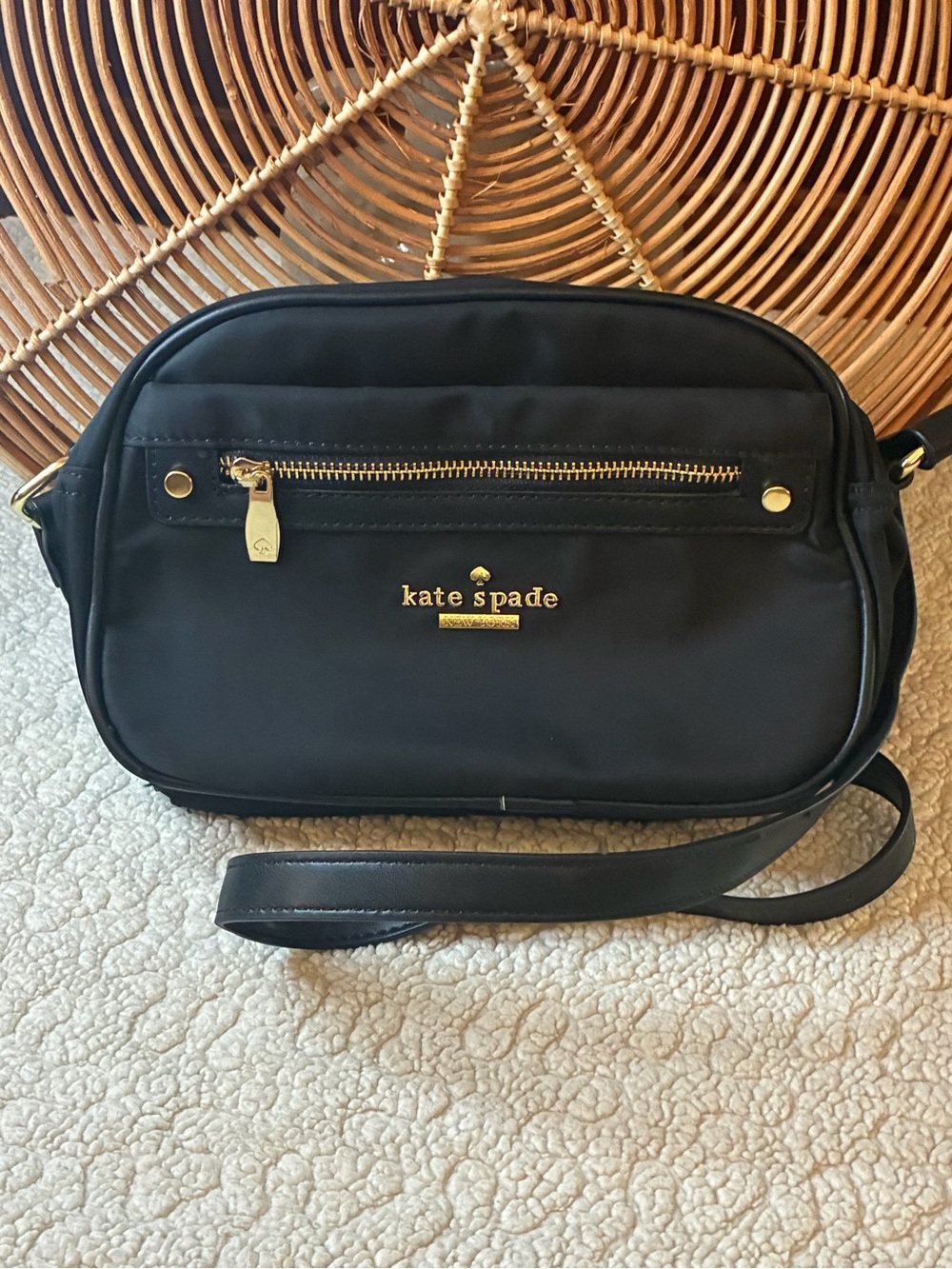 kate spade Black Nylon Crossbody with Gold Accents